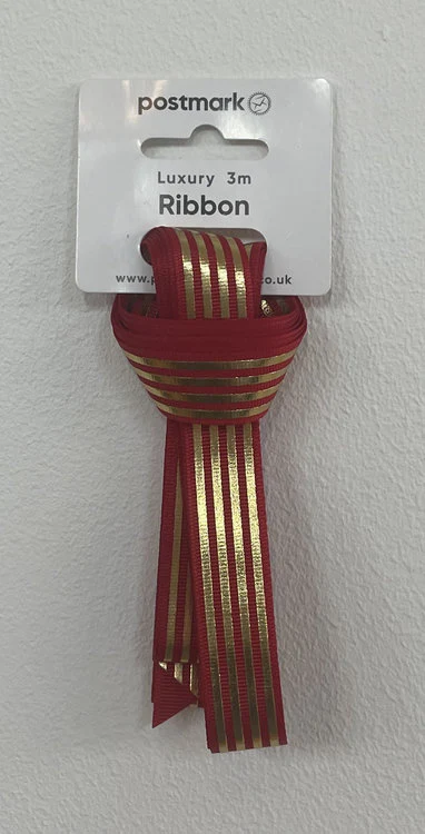 Cole Fabrics - Gold Stripe 3m Ribbon  - Red