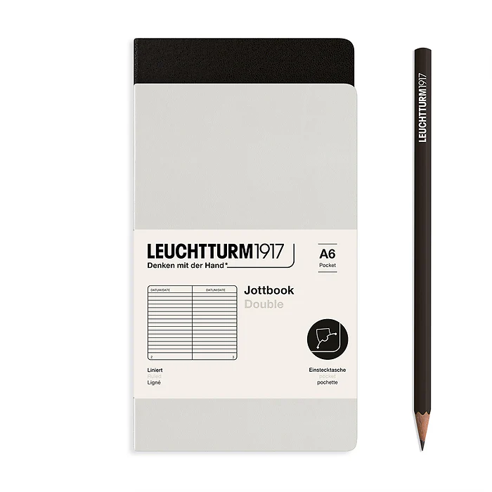 Leuchtturm 1917 - A6 Duo Ruled Jottbook - Light Grey - Black