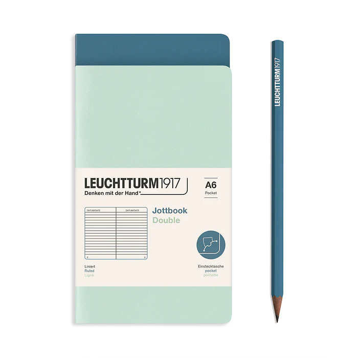 Leuchtturm 1917 - A6 Duo Ruled Jottbook - Mint Green - Stone Blue
