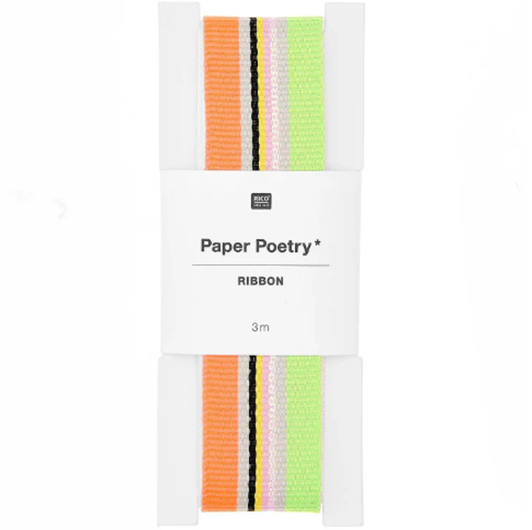 Rico Design - Ribbon Stripes Neon Red Black Yellow Pink Iri Green