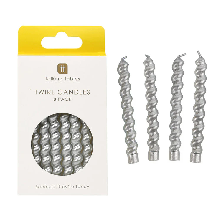 Talking Tables - Twirl Candles Silver 8Pk